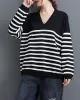 Artistic Retro Casual Loose Striped V-Neck Long Sleeves Knitted Sweater