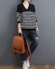 Artistic Retro Casual Loose Striped V-Neck Long Sleeves Knitted Sweater