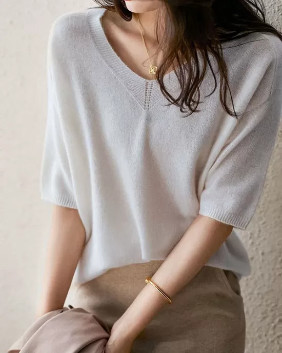 Urban Solid Color V-Neck Knitting Pullover