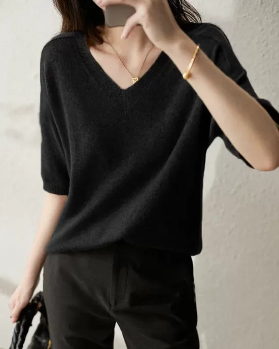 Urban Solid Color V-Neck Knitting Pullover