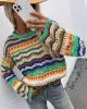 4 Colors Loose Contrast Color Round-Neck Sweater Top