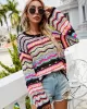 4 Colors Loose Contrast Color Round-Neck Sweater Top