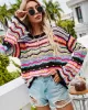 4 Colors Loose Contrast Color Round-Neck Sweater Top