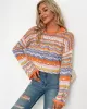 4 Colors Loose Contrast Color Round-Neck Sweater Top