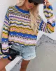 4 Colors Loose Contrast Color Round-Neck Sweater Top