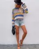 4 Colors Loose Contrast Color Round-Neck Sweater Top