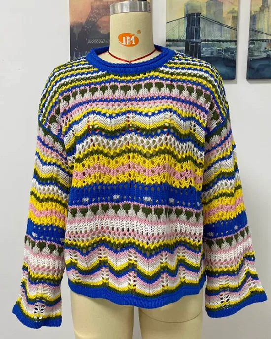 4 Colors Loose Contrast Color Round-Neck Sweater Top