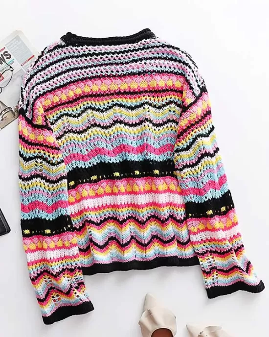 4 Colors Loose Contrast Color Round-Neck Sweater Top