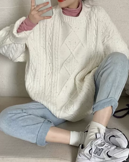 Original Casual Loose Round-Neck Long Sleeves Sweater Tops