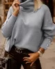 Casual Loose Solid Color High-Neck Long Sleeves Knitwear