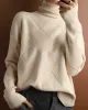 Casual Loose Solid Color Striped High-Neck Long Sleeves Sweater Tops