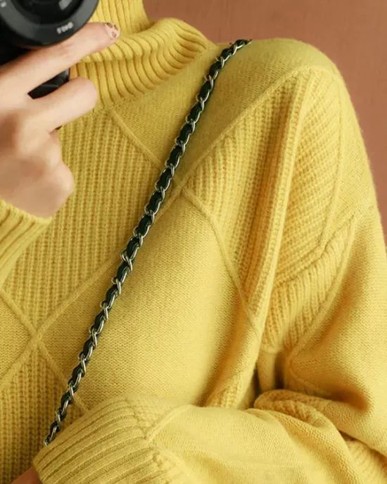 Casual Loose Solid Color Striped High-Neck Long Sleeves Sweater Tops