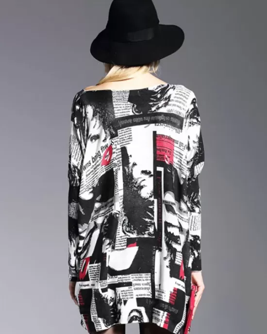 Urban Loose One-Shoulder Printed Split-Joint Sweater