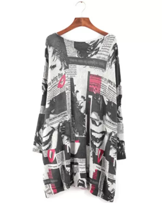 Urban Loose One-Shoulder Printed Split-Joint Sweater