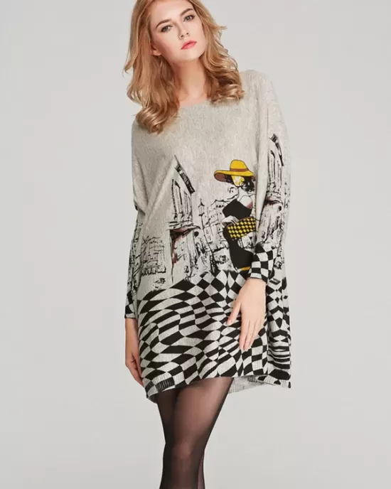 Vintage Loose Printed Split-Joint Sweater