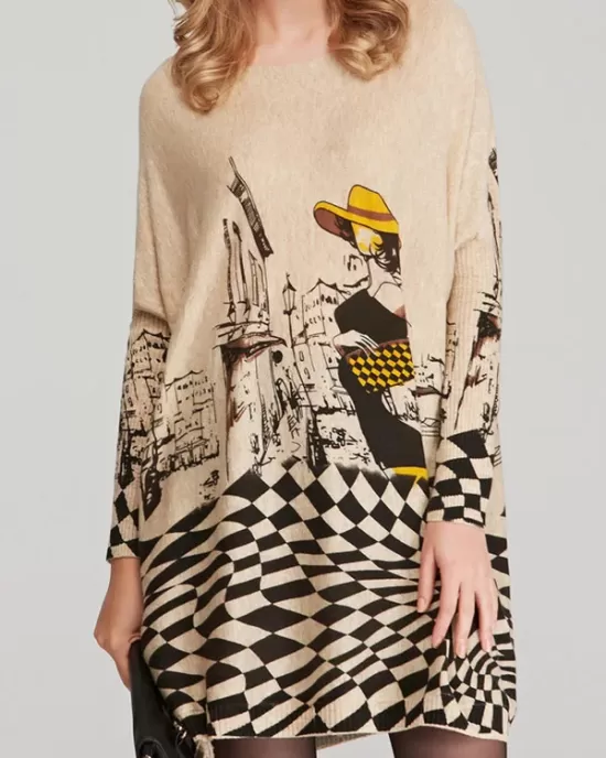 Vintage Loose Printed Split-Joint Sweater