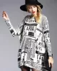 Vintage Loose One-Shoulder Newspaper Printed Split-Joint Sweater