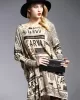 Vintage Loose One-Shoulder Newspaper Printed Split-Joint Sweater