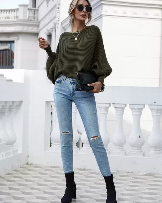 Casual Loose 6 Colors Off-The-Shoulder Long Sleeves Sweater Top