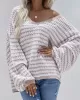 Original Loose Striped 8 Colors V-Neck Long Sleeves Sweater Top