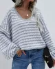 Original Loose Striped 8 Colors V-Neck Long Sleeves Sweater Top