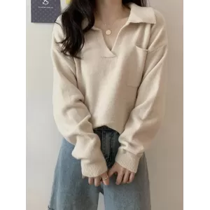 Casual Simple 6 Colors V-Neck Long Sleeves Sweater Top