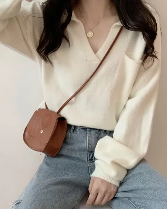 Casual Simple 6 Colors V-Neck Long Sleeves Sweater Top