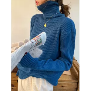 Casual Simple 6 Colors High-Neck Long Sleeves Sweater Top