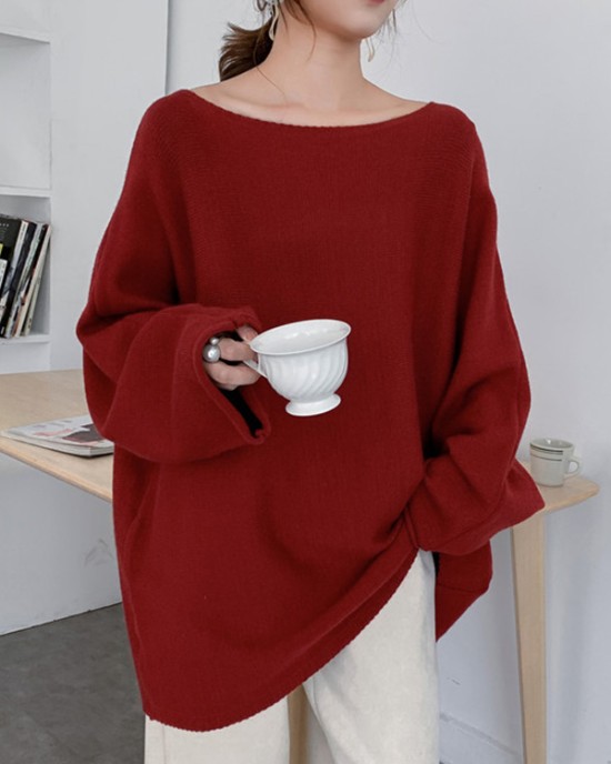 Simple Solid Color Round-Neck Sweater