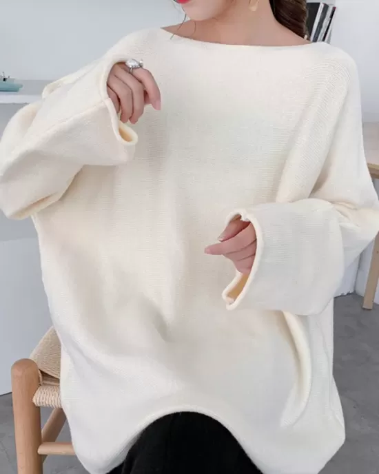 Simple Solid Color Round-Neck Sweater