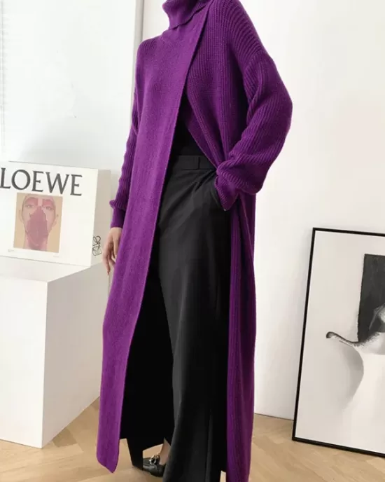 Original Loose Solid Color Split-Front Sweater Dress