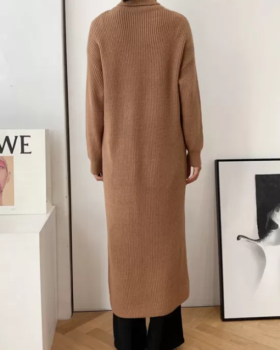 Original Loose Solid Color Split-Front Sweater Dress