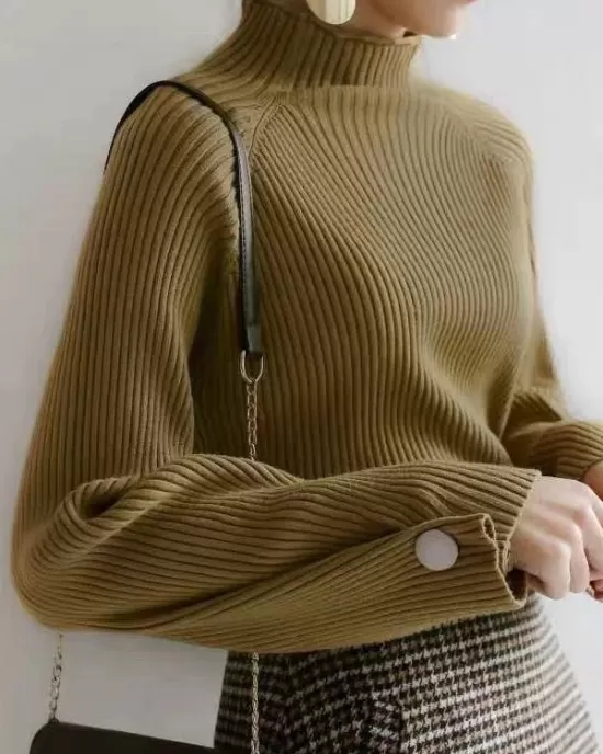 Simple Loose Solid Color High-Neck Sweater