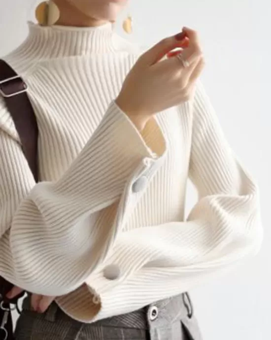 Simple Loose Solid Color High-Neck Sweater