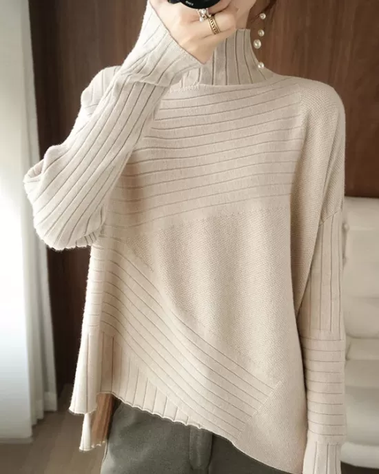 Original Irregular 7 Colors High-Neck Long Sleeves Sweater Top