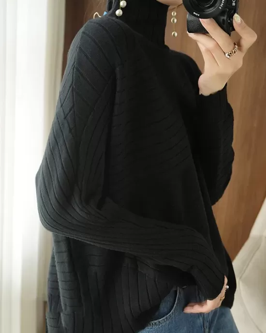 Original Irregular 7 Colors High-Neck Long Sleeves Sweater Top