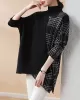 Casual Loose 3 Colors Split-Joint Plaid High-Neck Batwing Long Sleeves Sweater Top