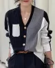 Original Loose Irregular Split-Joint Buttoned V-Neck Long Sleeves Sweater Blouse