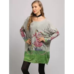 3 Colors New Vintage Batwing Sleeves Printed Sweater