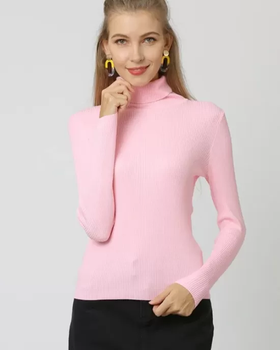 10 Colors Simple Knitting Solid Color High-Neck Pullover