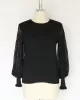 Original Loose Hollow Lace Round-Neck Long Puff Sleeves Sweater Pullovers