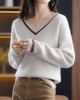 Urban Loose Long Sleeves Contrast Color V-Neck Sweater Tops