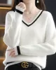 Urban Loose Long Sleeves Contrast Color V-Neck Sweater Tops