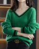 Urban Loose Long Sleeves Contrast Color V-Neck Sweater Tops