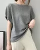 Solid Color Half Sleeves Loose Off-The-Shoulder Sweater Tops Pullovers Knitwear