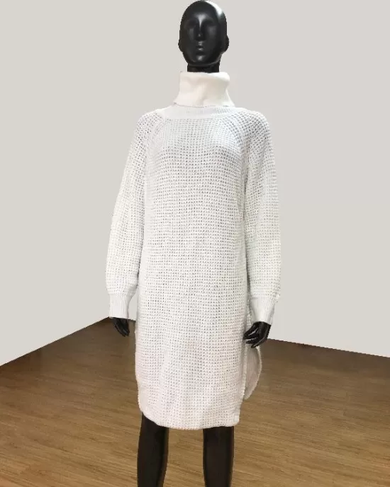 Loose Solid Knitting High-neck Long Sweater