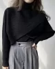 Asymmetric Solid Color Split-Front Long Sleeves High-Neck Sweater Pullovers Knitwear