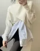 Asymmetric Solid Color Split-Front Long Sleeves High-Neck Sweater Pullovers Knitwear