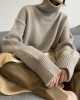 Casual Loose Long Sleeves Solid Color High-Neck Sweater Tops