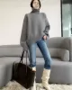 Casual Loose Long Sleeves Solid Color High-Neck Sweater Tops